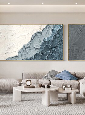 极速侘寂风海浪客厅n装饰画艺术肌理感组合壁画抽象沙发背景墙双