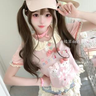 现货-双子喵喵-原创小个子软妹纯棉t恤可爱甜美蛋糕裙