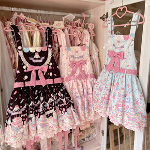 甜呲显高狗短印花背带裙 原创小个子Lolita 再贩咯 小羊生日会