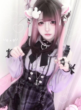 秋冬新品-原创量产型-蕾蕾紫色露肩衬衣毛呢格子裙蕾服