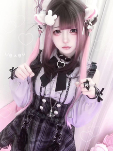 秋冬新品 蕾蕾紫色露肩衬衣毛呢格子裙蕾服 原创量产型