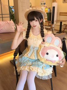 现货掉落柠檬海盐原创夏季小飞袖高腰孕款纯棉小个子可爱软妹裙