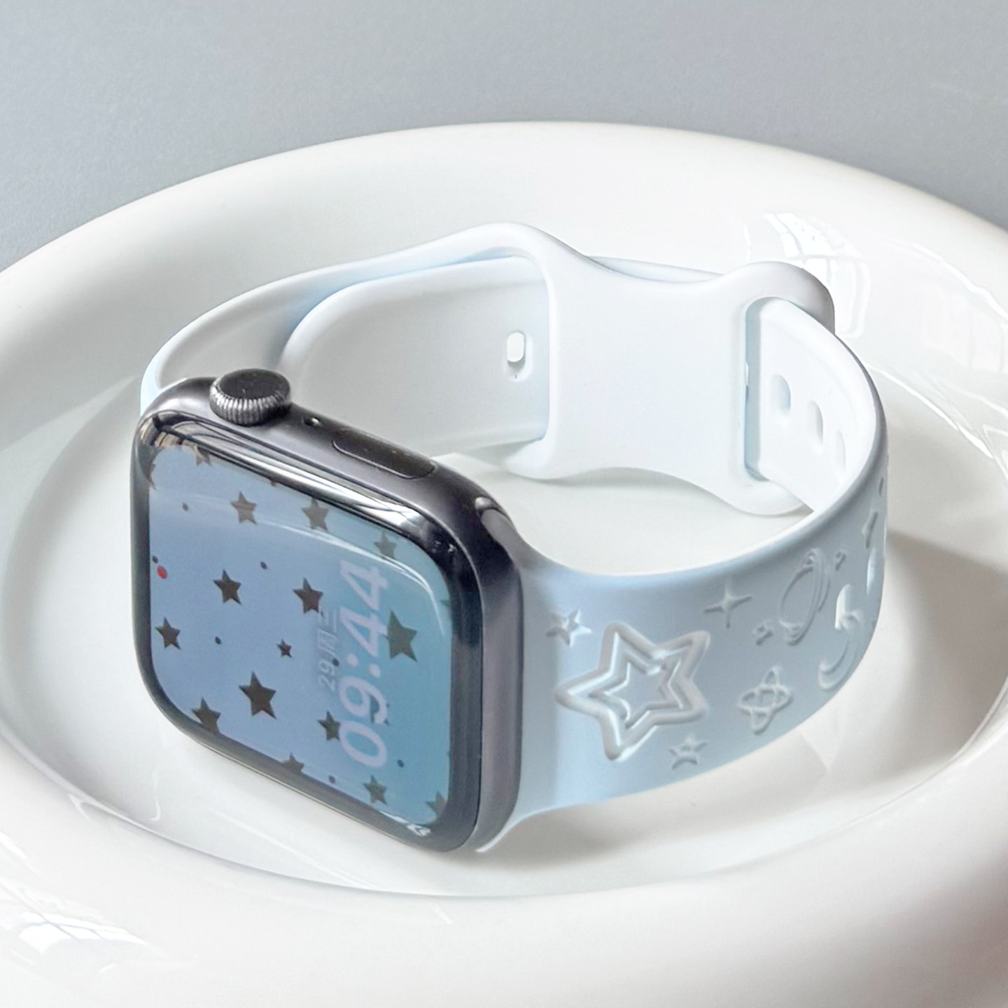 壳里斯iwatch表带S10星芒雕刻运动硅胶星星月亮S11小众新款s9适用SE3苹果Applewatch手表S8高级感Ultra女款S7