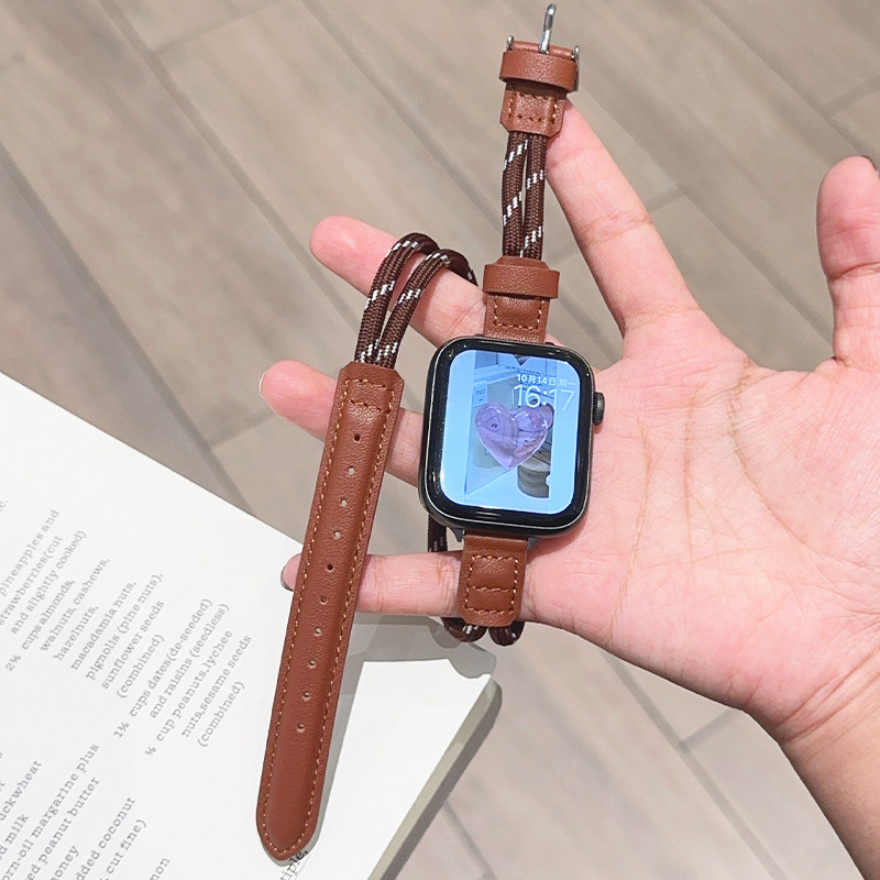iwatch表带S10编织手绳真皮双圈秋冬S12适用SE苹果Applewatch手表