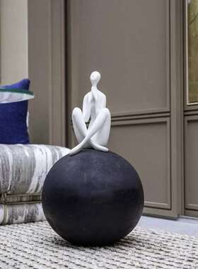 酒店别墅艺术摆件底座落地简约创意蓝色人物雕塑人像树脂抽象装饰