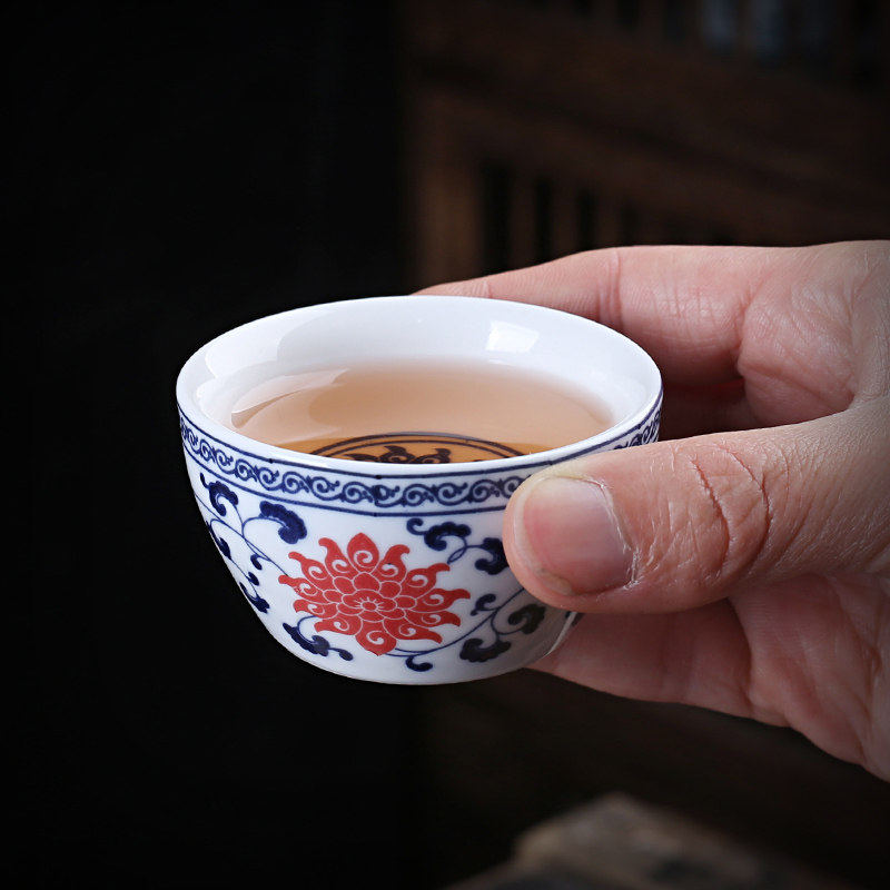 陶瓷功夫泡茶杯茶碗青花瓷客杯品茗杯高白瓷主人杯家用小酒杯
