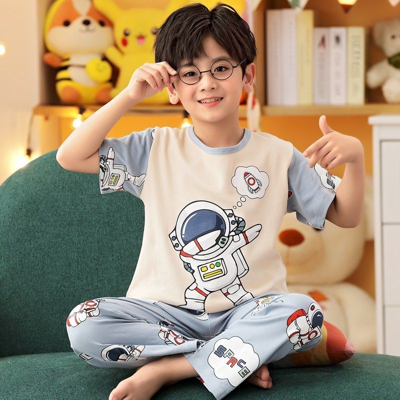 儿童睡衣男童夏季短袖长裤纯棉薄款男孩中大童春秋全棉家居服套装