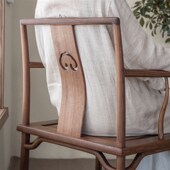 杪轩新中式 黑胡桃木官帽椅太师椅实木休闲禅意靠背茶圈椅家具