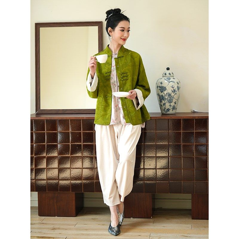 桃知窈窈2024春/青云 改良唐装盘扣上衣高端新中式国风开衫外套,女装/女士精品,短外套,淘宝优惠券,粉丝福利购,淘宝优惠卷