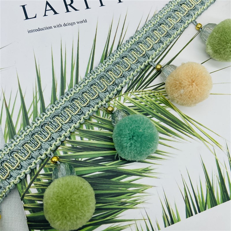 欧式窗帘花边侧边装饰毛球珠子花边黑色多色沙发套拼接辅料DIY