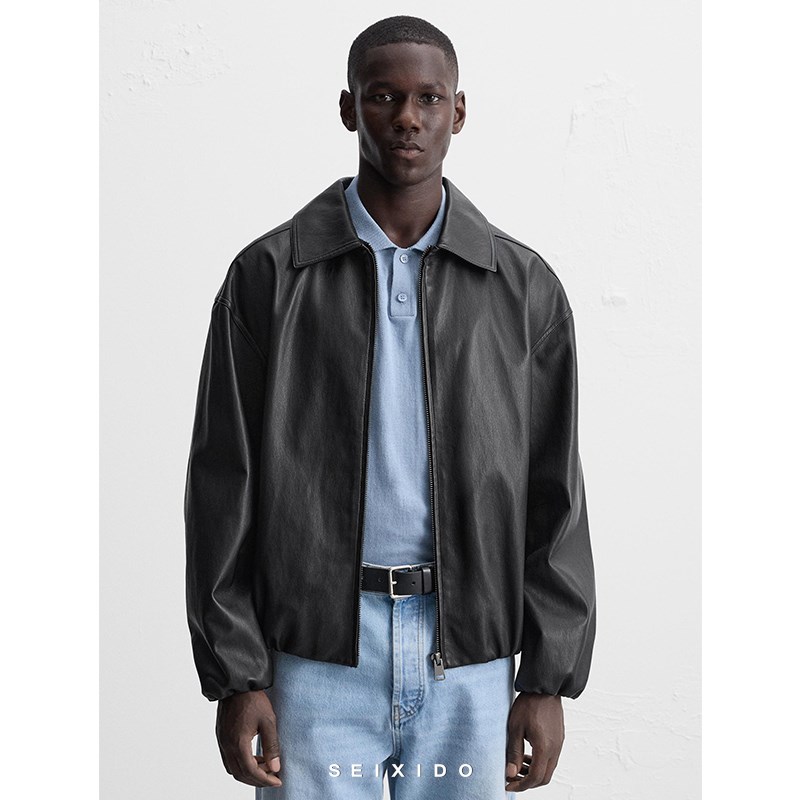 柜699!秋冬男装欧美简约仿皮夹克PU宽松休闲皮衣厚外套 3046/303