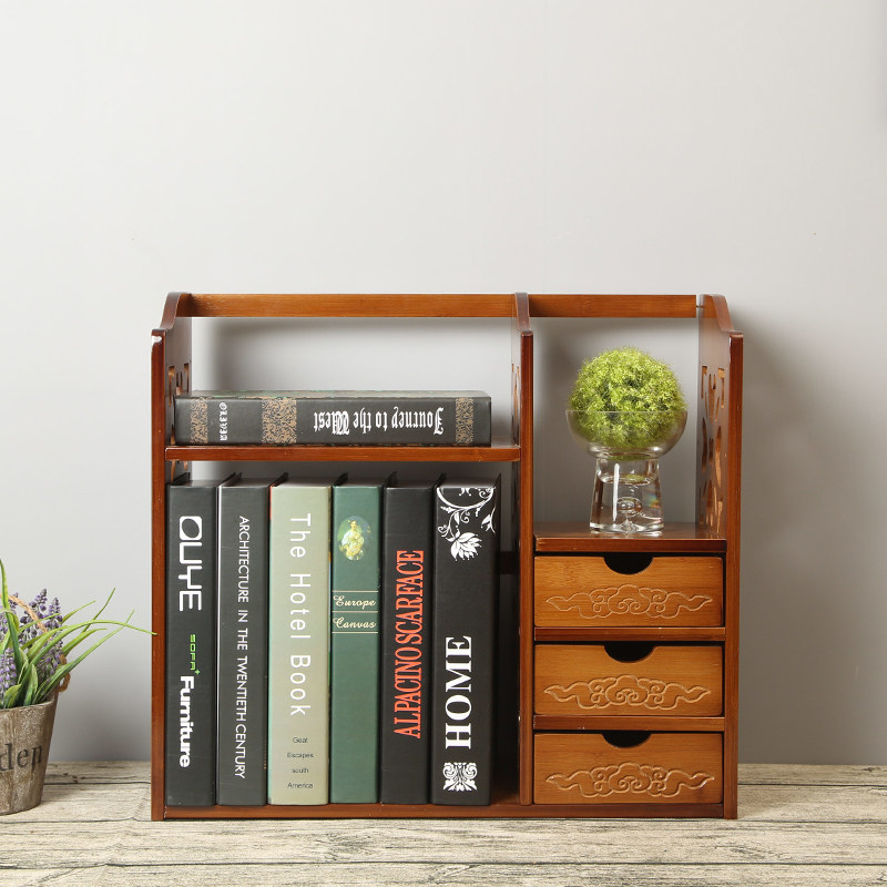 两三层桌面书架置物架实木简易创意书柜桌上书架竹制小书架包邮