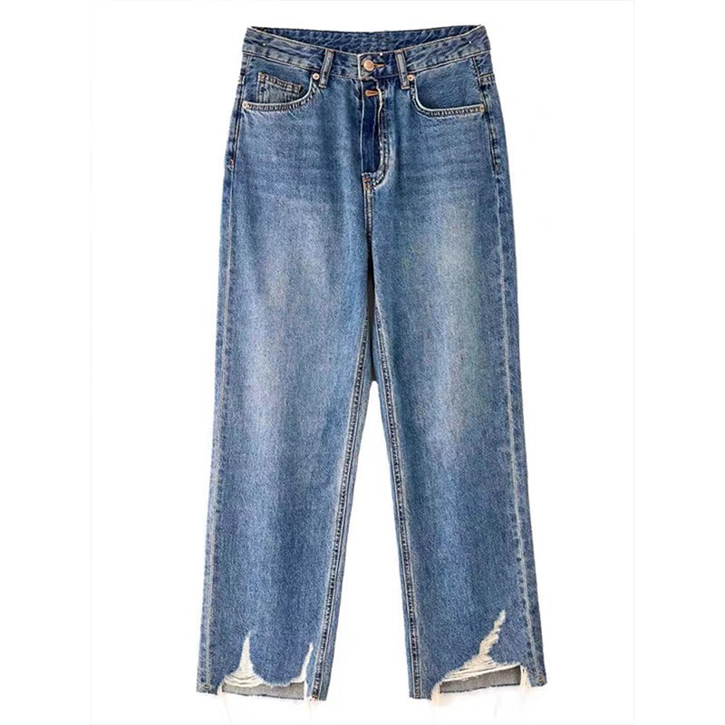 牛X货 巨炸裂!牛仔阔腿裤女新款高腰小个子显瘦毛边直筒九分裤子