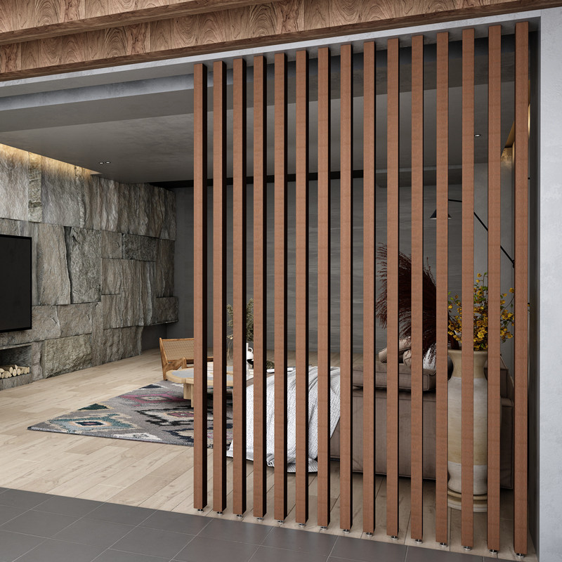 实木隔断屏风美式客厅玄关原木格栅装饰正对入户进门家用餐厅隔断