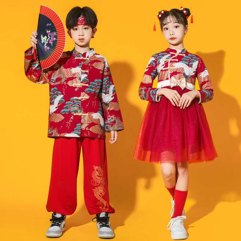 六一儿童演出服幼儿园中国风啦啦队大合唱表演服女童古装男童汉服