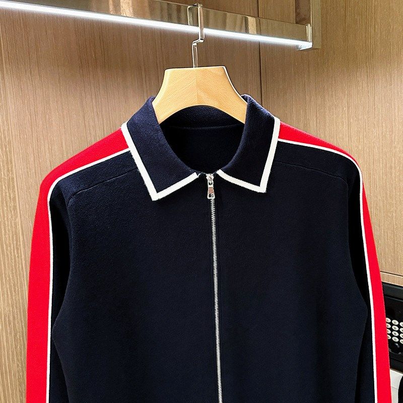 秋冬新款休闲翻领男士上衣修身毛衣男时尚高级拼色针织开衫外套男,男装,针织衫/毛衣,淘宝优惠券,粉丝福利购,淘宝优惠卷