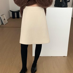 大码羊毛呢半身裙女秋冬遮胯中长裙高腰显瘦梨型身材遮肚A字短裙