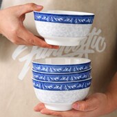 高颜值4.5英寸米饭碗釉下彩好看碗新款 10个装 陶瓷碗家用新款 餐具