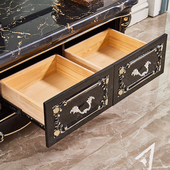 实木橡木雕花客厅电视柜地柜 大理石电视柜黑檀色 粤港家具 欧式