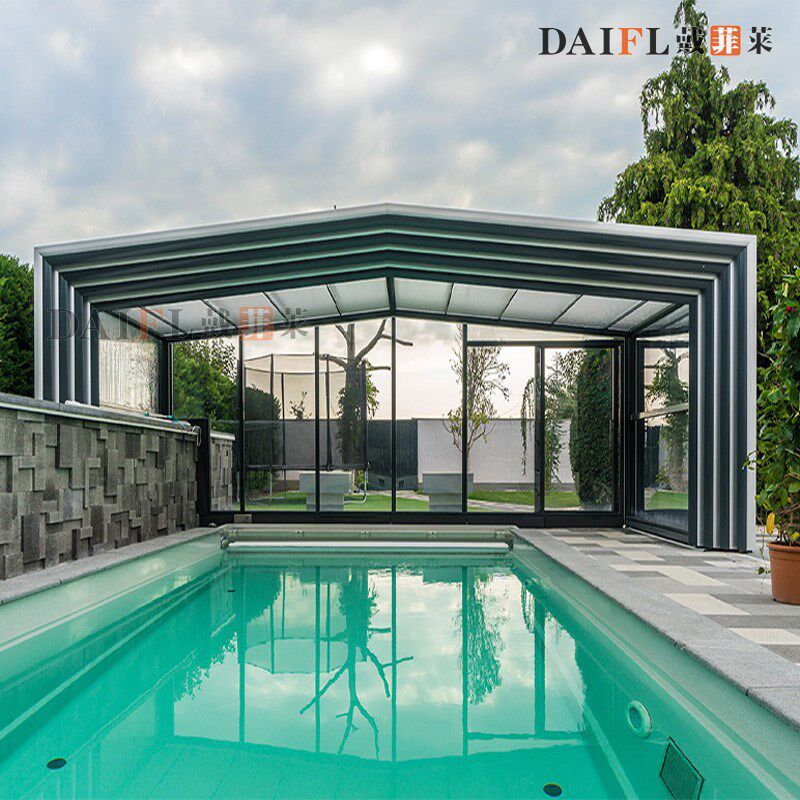 可折叠泳池移动阳光房别墅楼顶露台封闭铝合金伸缩房断桥铝封阳台