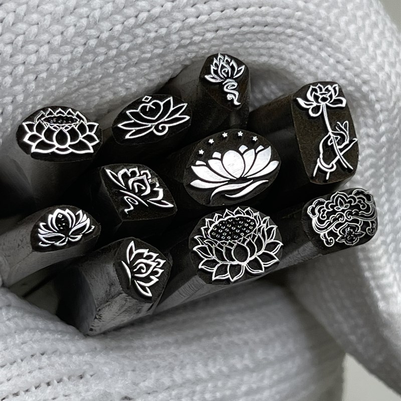 可设计定做各种莲花吉言錾刻戒指手镯雕刻花錾子模具钢印首饰金银