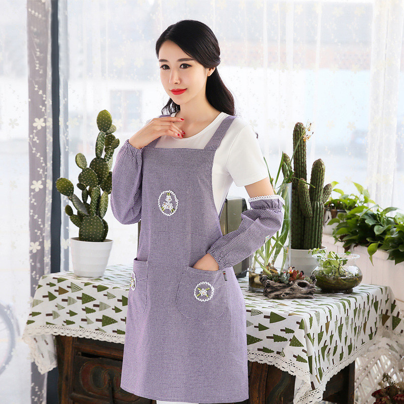 工作服防水家用围裙包邮厨房纯棉女士家里家外成人背带式时尚袖套