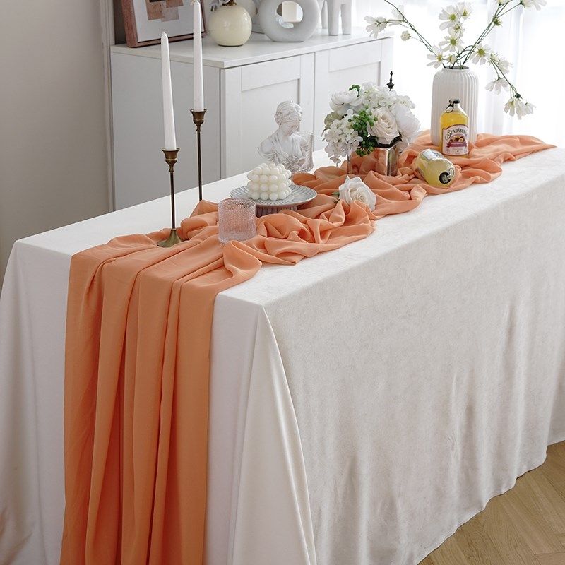 牛油果绿橘色雪纺桌布婚庆甜品台装饰桌旗户外舞台拱门挂背景布幔,居家布艺,桌布,淘宝优惠券,粉丝福利购,淘宝优惠卷