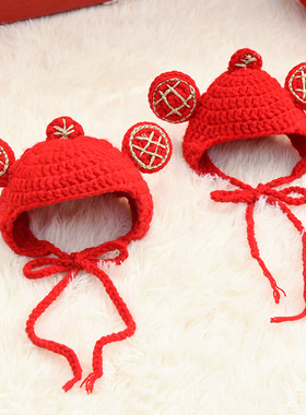 猫咪狗狗新年帽子过年小猫头套英短头饰宠物卡通圣诞围巾围脖饰品