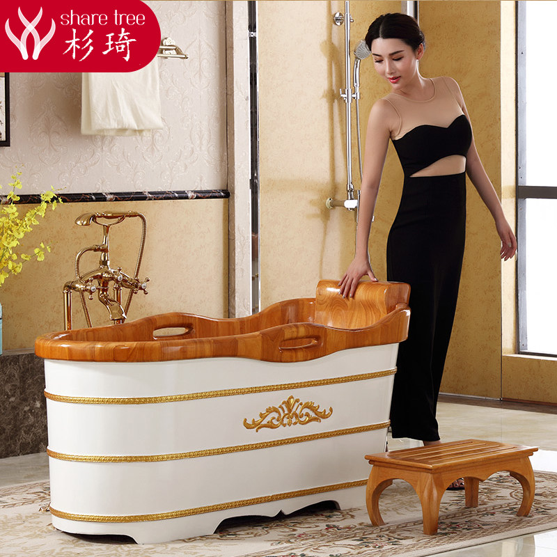 杉琦欧式雕花泡澡木桶橡木成人木桶浴缸家用大人洗澡桶全身沐浴盆