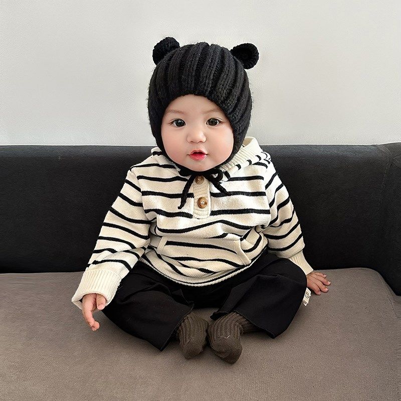 韩国女童针织衫春装毛衣洋气条纹连帽上衣秋季婴儿男宝宝时髦外套,童装/婴儿装/亲子装,毛衣/针织衫,淘宝优惠券,粉丝福利购,淘宝优惠卷