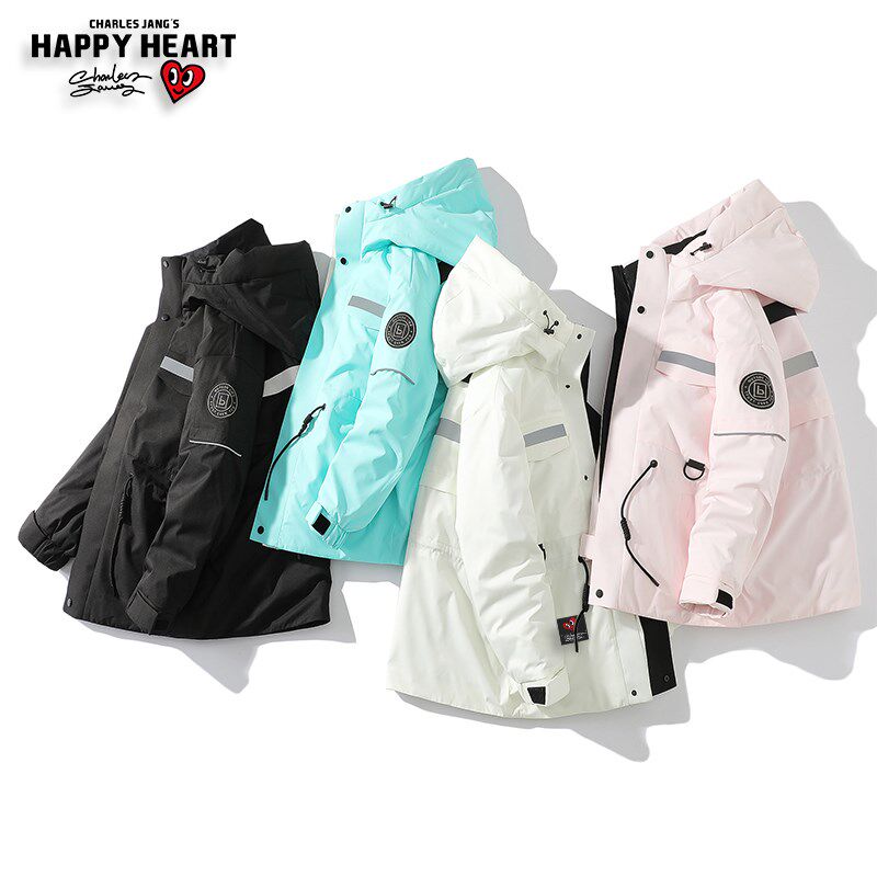 查尔斯桃心 工装羽绒服男秋冬季连帽2024新款中长款保暖棉衣外套