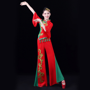 秧歌舞蹈服装演出服女2021新款中老年民族广场手绢扇子舞飘逸套装