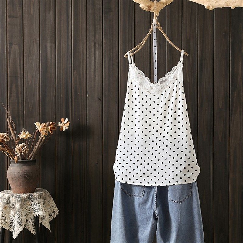 大码200斤夏打底背心女内搭黑色波点蕾丝边吊带时尚休闲百搭内衬