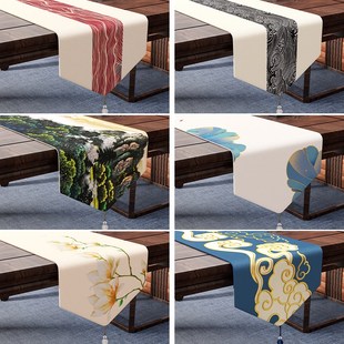 新中式高端桌旗古典禅意茶席中国风茶桌垫布中间长条新中式茶台