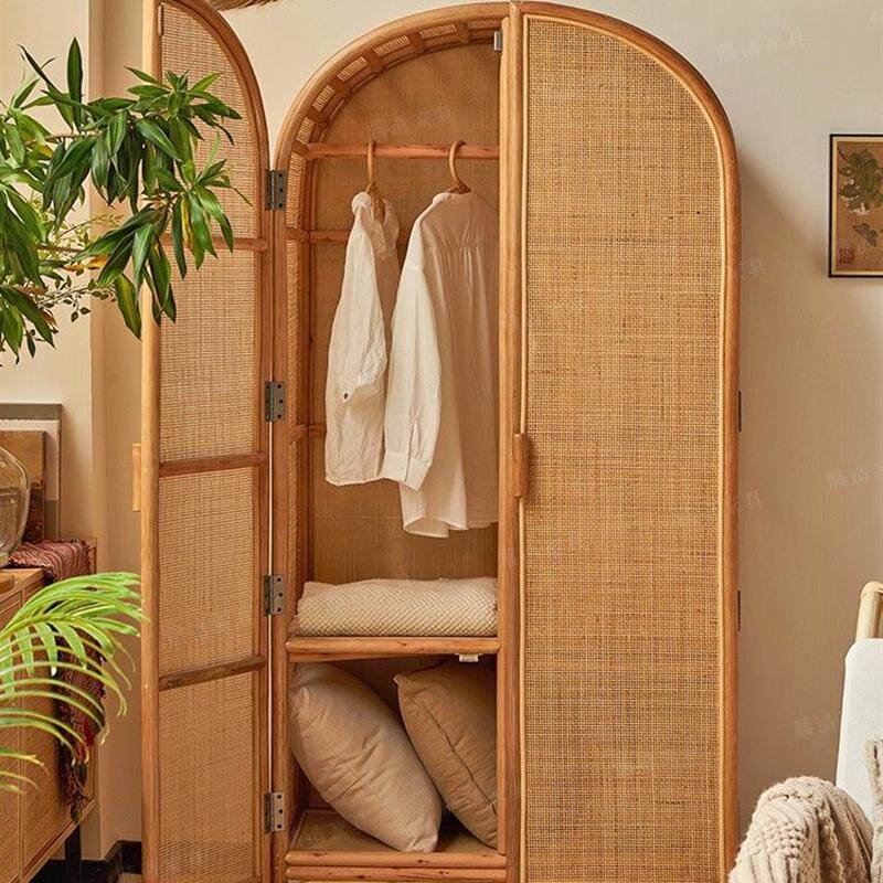 藤编衣柜北欧实木民宿家用卧室ins日式侘寂风储物简易衣橱设计师