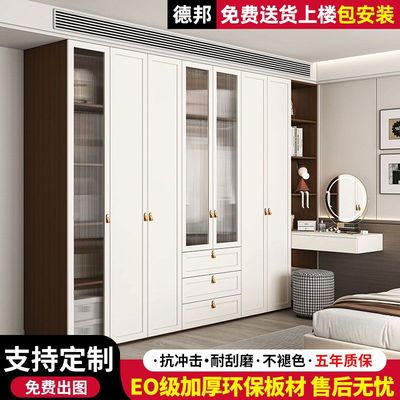 定制中古风衣柜卧室家用带书桌一体转角落地款储物柜衣橱收纳柜