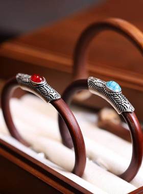 民族风鸡血藤手镯小众设计高级感国潮木质新中式复古情侣闺蜜手饰