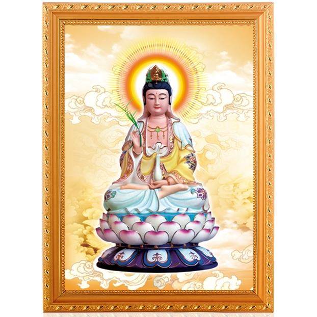 观音菩萨家用坐莲观音佛像挂画小的挂画供奉装饰画莲花防水挂墙大