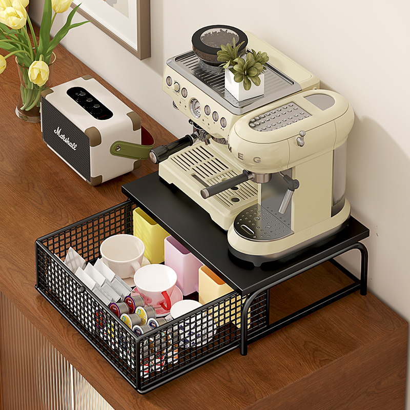 客厅厨房多功能陈列架咖啡机小型饮水机置物架带抽屉茶包收纳层架
