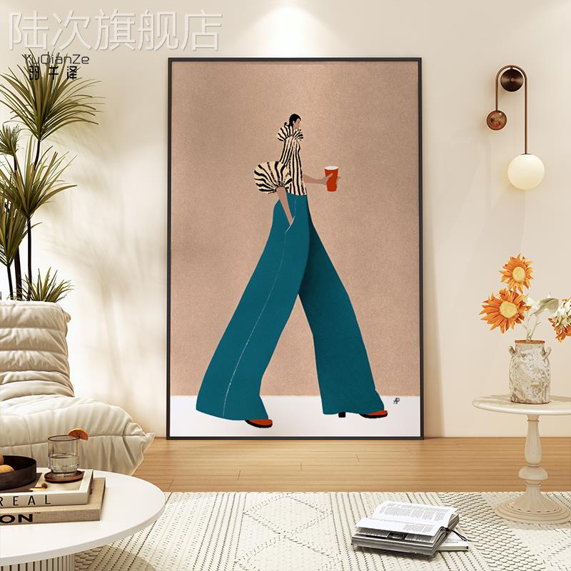 现代简约北欧客厅装饰画抽象人物卧室床头挂画美女玄关入户壁画图片