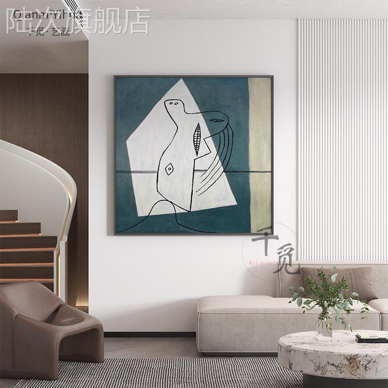 北欧简约客厅装饰画抽象线条进门玄关挂画个性走廊楼梯间方形壁画图片