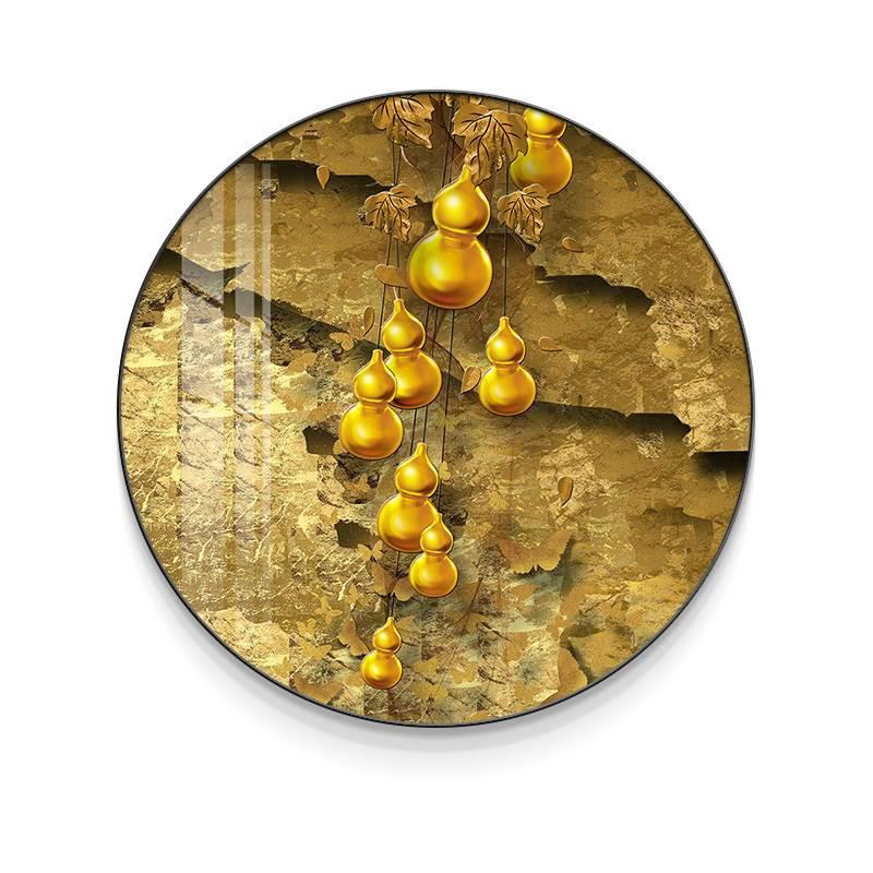 五福临门玄关装饰画圆形入户走廊挂画新中式客厅餐厅寓意好墙壁画