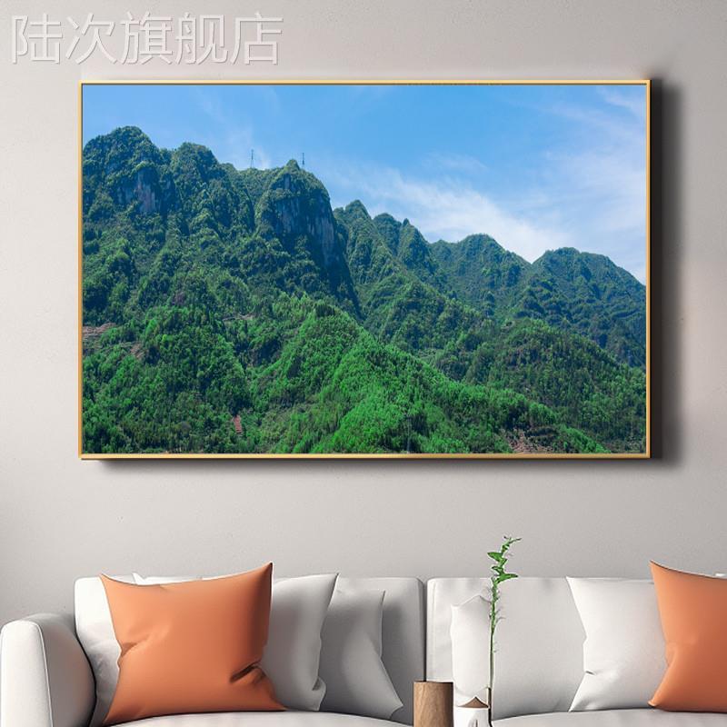 招财靠山图高山森林树木有山无水山水画客厅办公室挂画背有靠山
