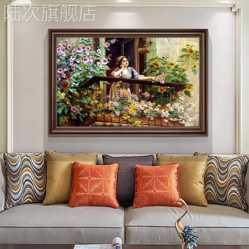 法式客厅装饰画沙发背景墙挂画复古人物卧室床头壁画美式餐厅油画图片