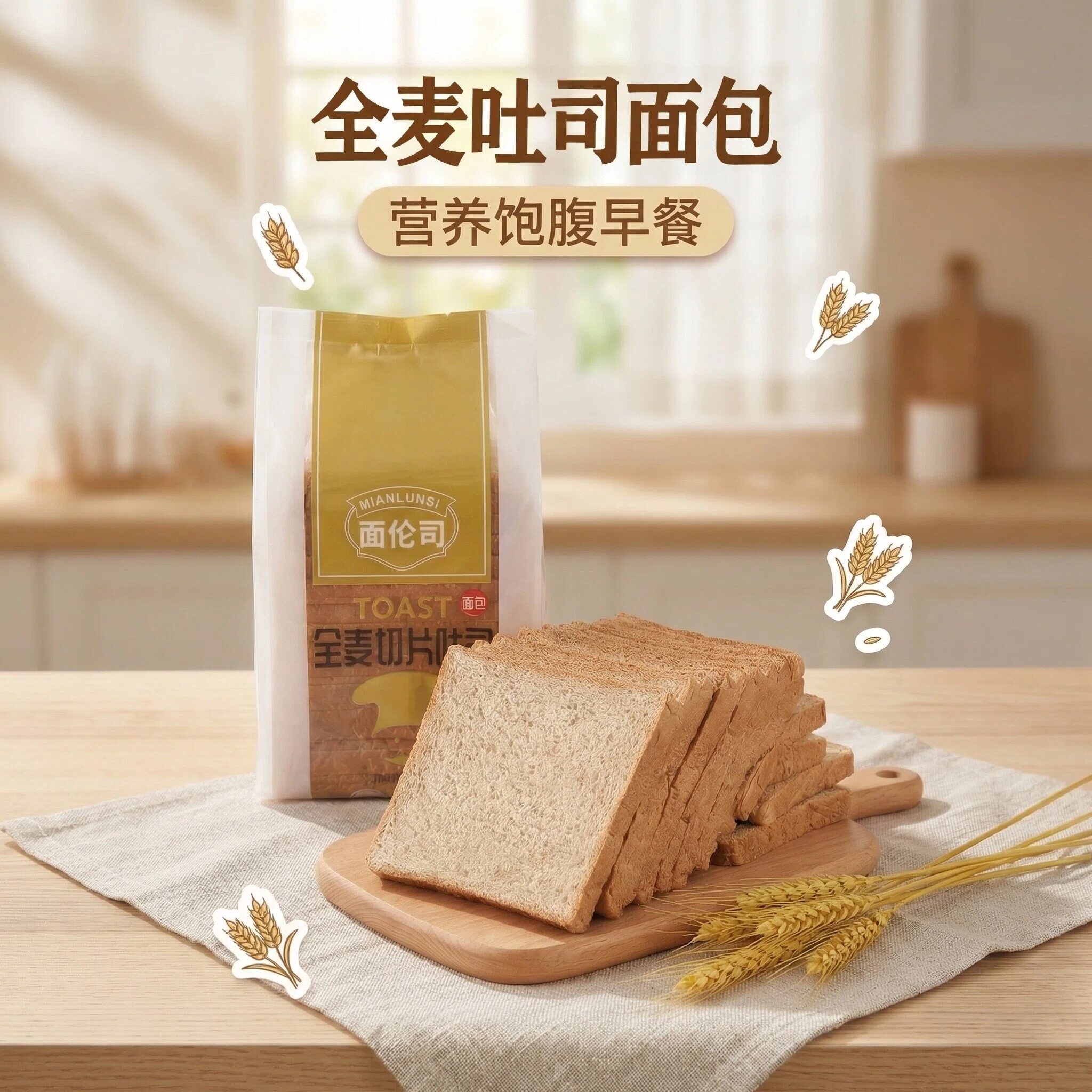 全麦吐司面包三明治专用吐司面包片商用酒店餐饮食材早餐吐司整箱