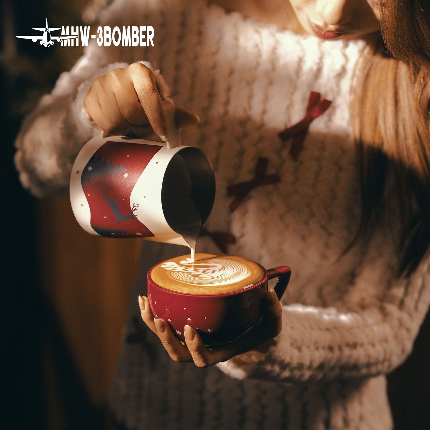 MHW-3BOMBER轰炸机拉花缸圣诞限定版咖啡拉花杯600ml原创手绘礼物,餐饮具,拉花缸/拉花杯/打奶缸,淘宝优惠券,粉丝福利购,淘宝优惠卷