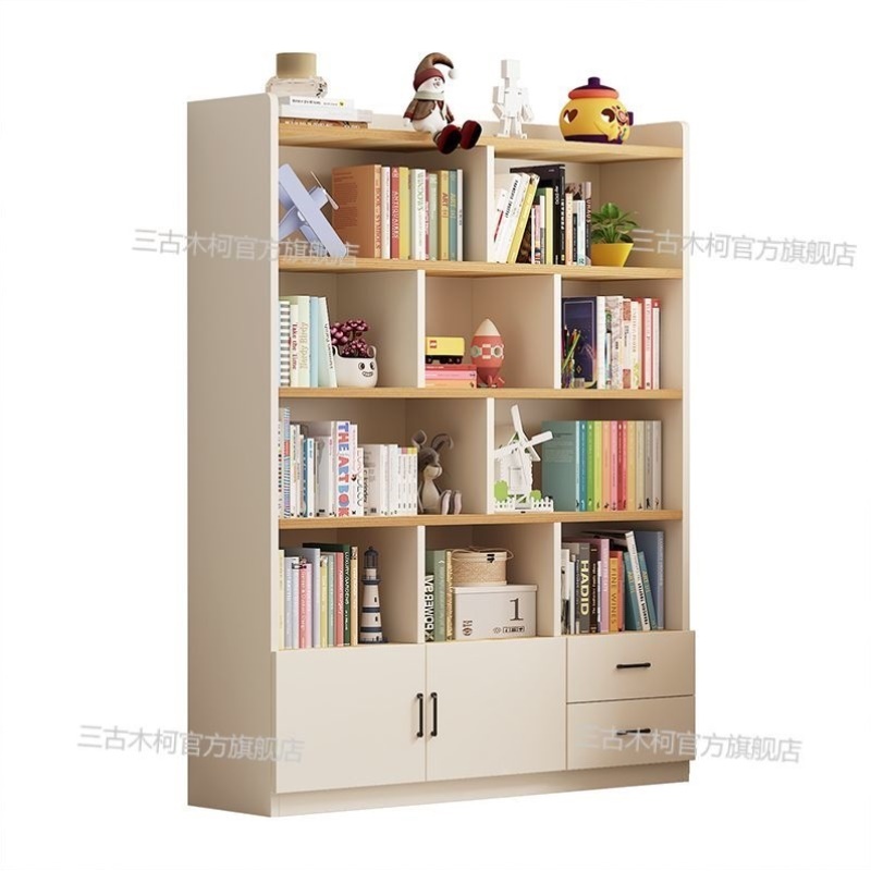 实木防尘书柜一体靠墙胡桃木色收纳柜子储物柜落地置物柜家用书架