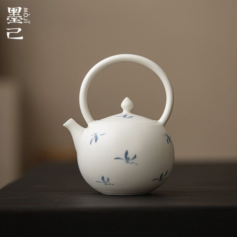 墨己纯手绘秋水兰花提梁壶陶瓷家用泡茶壶过滤孔功夫茶具茶壶单壶