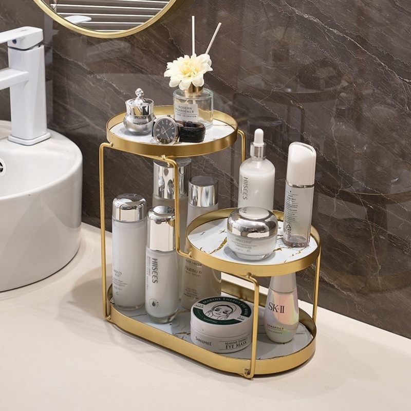 新款轻奢卫生间浴室置物架香薰托盘摆件桌面化妆品洗漱台面收纳架