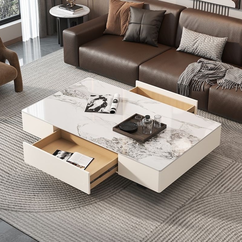 实木意式轻奢长方形岩板茶几现代简约客厅家用大小户型高级感茶几